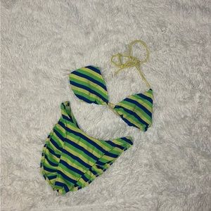 Vintage High Leg Striped Bikini